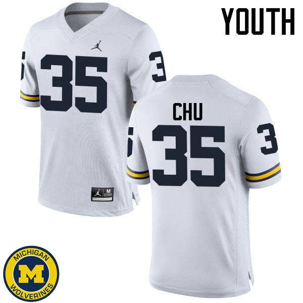 Youth Michigan Wolverines #35 Brian Chu White Alumni Jersey